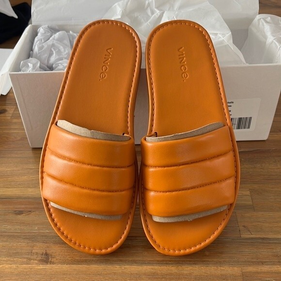 NWT Vince Olina Quilted Slide Sandals Burnt Orange 5.5 - Picture 4 of 8